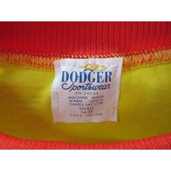 Vintage NWOT Dodger Sportswear Men's Small 100% Orlon Red & Yellow T-Shirt - Picture 2 of 11